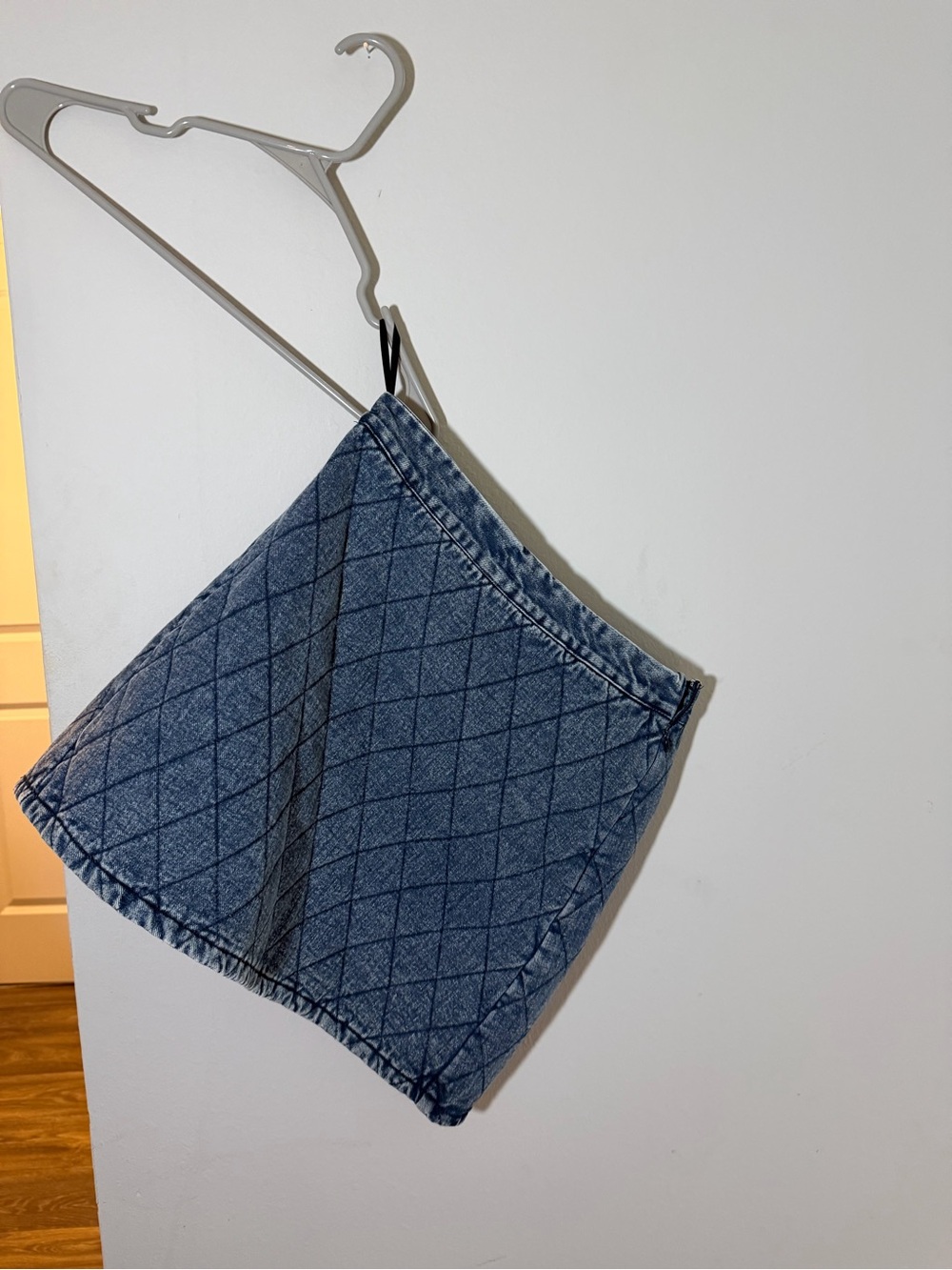 Bobbles and Lace NWT Blue Diamond-Quilted Denim Mini Skirt